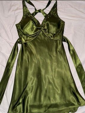 Jump Olive Green Satin Chemise with Embellished Straps